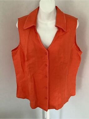 Style & Co. Sleeveless Button-Front Linen Top in Orange Sz. 14